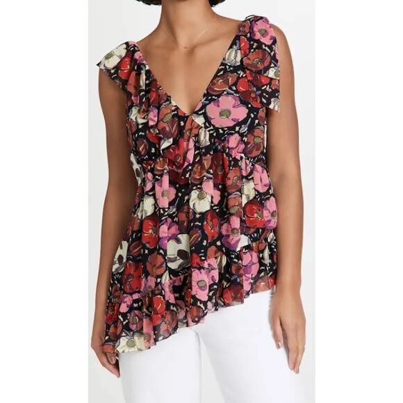 Cinq A Sept Tops NWOT Cinq A Sept Naomi Ruffle Asymmetric Silk small (b43) - Picture 1 of 8